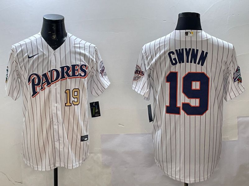 Men San Diego Padres #19 Gwynn White Stripe Throwback Game Nike 2025 MLB Jersey style 4268->san diego padres->MLB Jersey